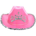 UNIQ Pink Bling Cowgirl Hat Novelty Child Pink Cowboy Hat with Blinking Tiara